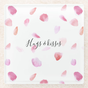 Watercolor Pink Peach Rose Petals Glass Coaster
