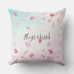 Watercolor Pink Peach Rose Petals Mint Ombre Cushion