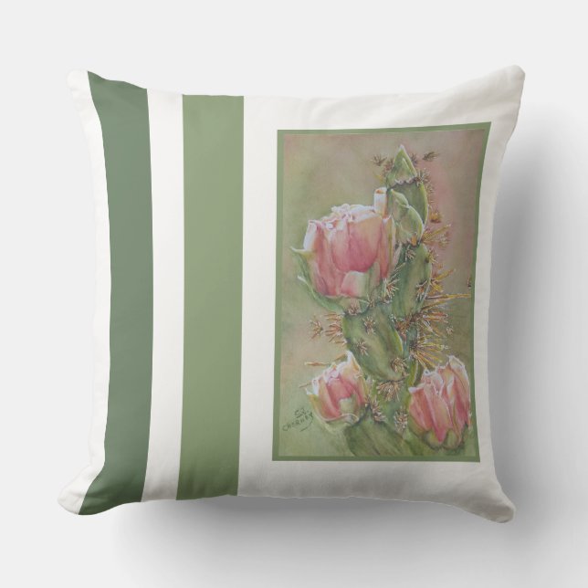 Watercolor Pink Pear Cactus Cushion (Front)