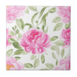 Watercolor Pink Peonies and Greenery Pattern Ceramic Tile<br><div class="desc">Add a feminine accent to any room with this floral tiles. It features watercolor illustrations of pink peonies with greenery accent. These pink floral tiles will be perfect for any room.</div>