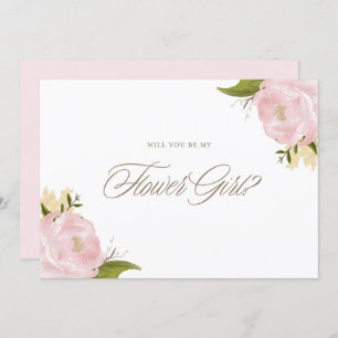 Watercolor Pink Peonies Be My Flower Girl Card