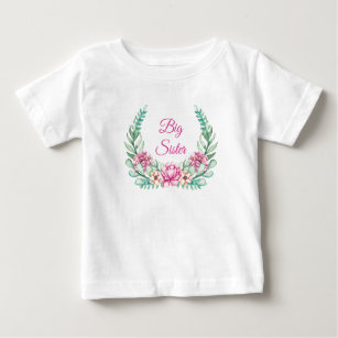 Watercolor Pink Peonies Big (or Little) Sister Baby T-Shirt