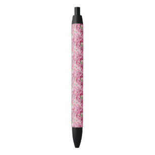 Watercolor Pink Peonies Black Ink Pen