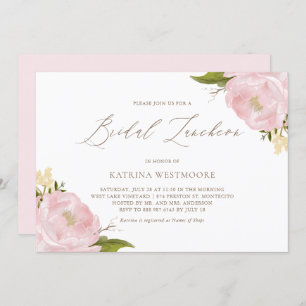 Watercolor Pink Peonies Bridal Luncheon Invitation