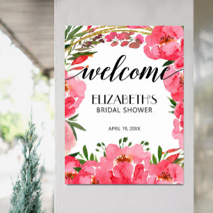 Watercolor Pink Peonies Bridal Shower Welcome Poster