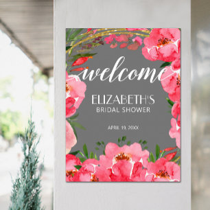 Watercolor Pink Peonies Bridal Shower Welcome Poster