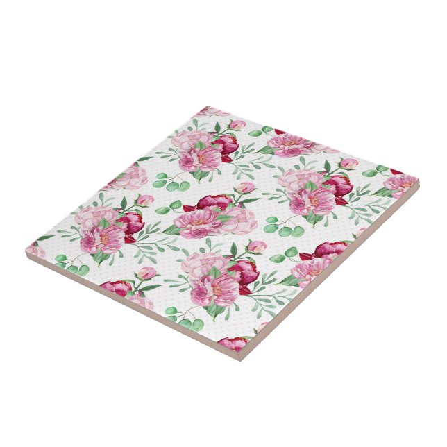watercolor pink peonies ceramic tile (Side)