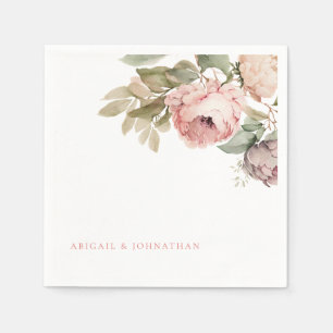 Watercolor Pink Peonies Custom Pink Text Wedding Napkin