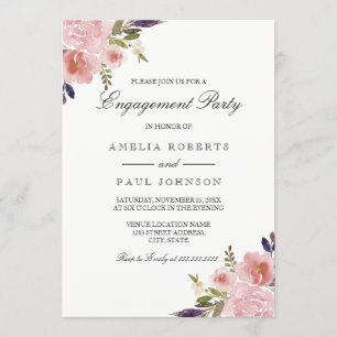 Watercolor Pink Peonies Engagement Party Invite