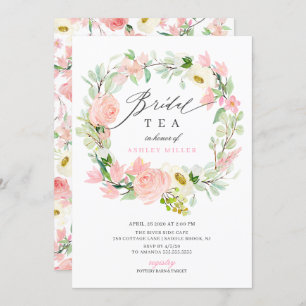 Watercolor Pink Peonies Floral Bridal Shower Tea Invitation