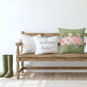 Watercolor Pink Peonies Floral Cushion