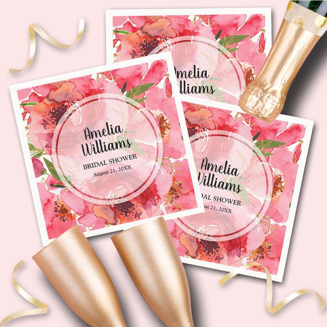 Watercolor Pink Peonies Floral Napkin (Watercolor Pink Peonies Floral Napkins)