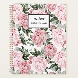 Watercolor Pink Peonies Floral Pattern chic Custom Planner