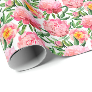 Watercolor Pink Peonies Floral Pattern chic Custom Wrapping Paper