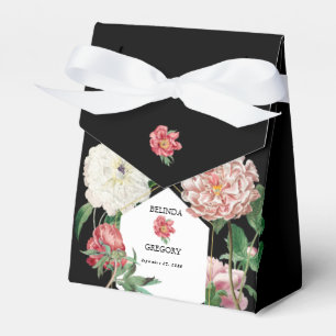 Watercolor Pink Peonies Flowers Wedding Black Favour Box