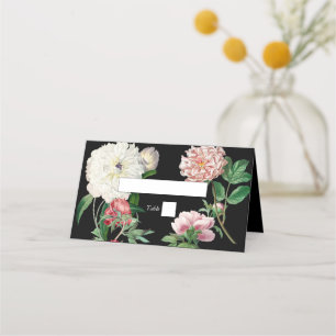 Watercolor Pink Peonies Flowers Wedding Black Place Card