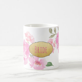 Watercolor Pink Peonies Gold Foil Bride Coffee Mug