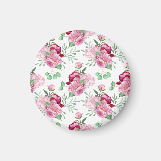 watercolor pink peonies magnet (Front)