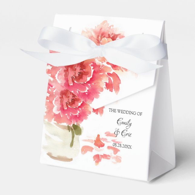 Watercolor Pink Peonies Mason Jar Wedding Favour Box (Front Side)