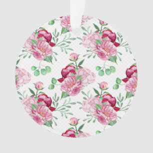 watercolor pink peonies ornament
