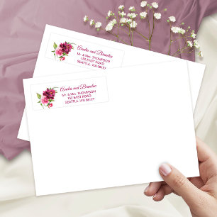 Watercolor Pink Peonies Rustic Wedding Address  Return Address Label
