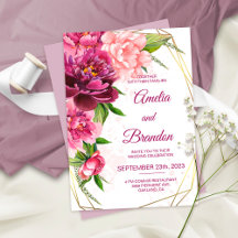 Watercolor Pink Peonies Rustic Wedding Invitation