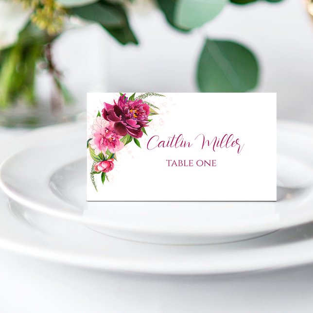 Watercolor Pink Peonies Rustic Wedding Place Card (Creator Uploaded)
