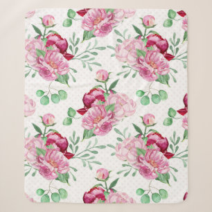 watercolor pink peonies sherpa blanket