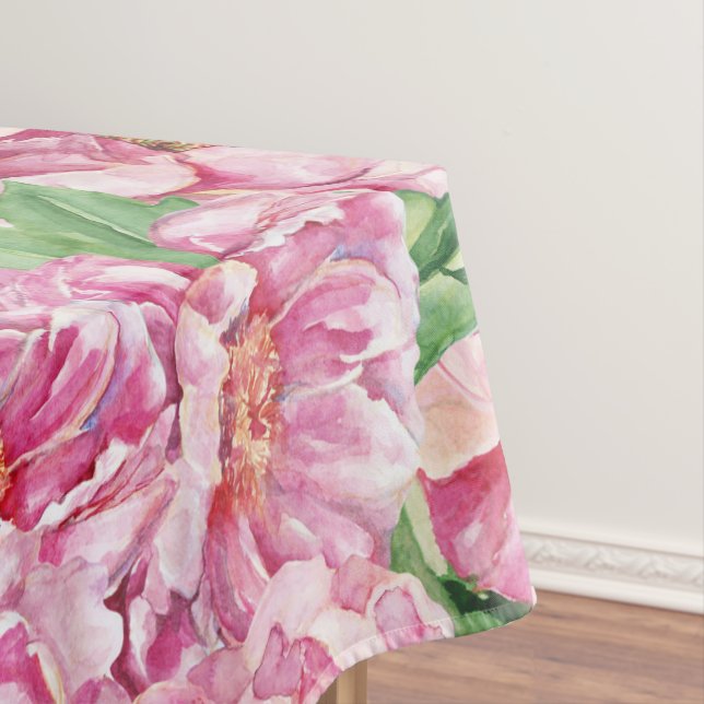 Watercolor Pink Peonies Tablecloth (In Situ)
