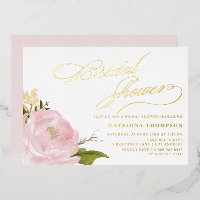 Watercolor Pink Peony Bridal Shower Gold (Front/Back)