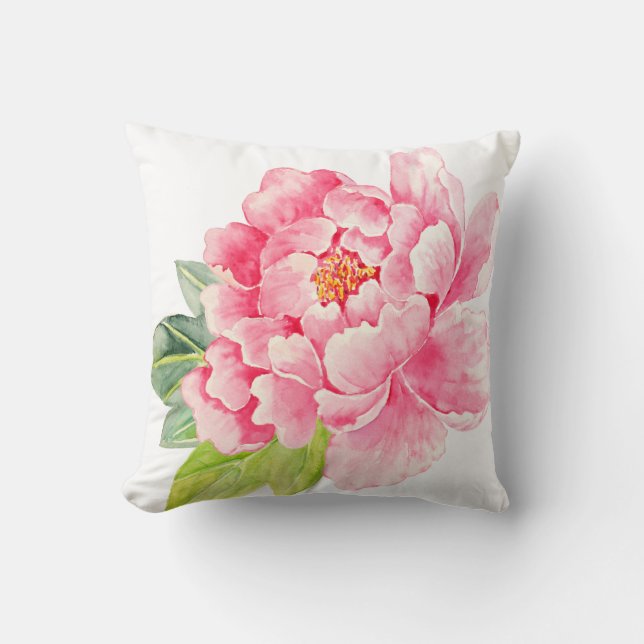 Watercolor Pink Peony Cushion (Front)