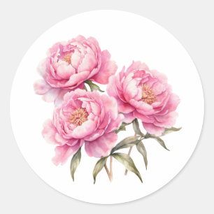 Watercolor Pink Peony Flowers Classic Round Sticker
