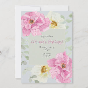 Watercolor Pink Peony  Invitation