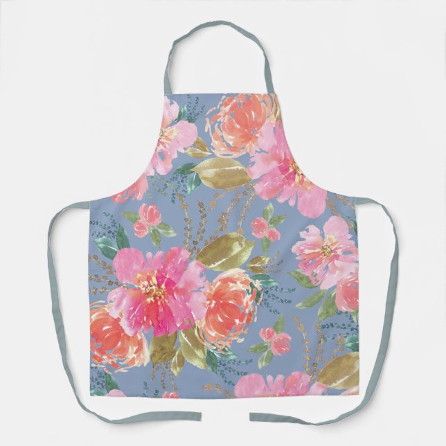 Watercolor Pink Peony Pattern Apron (Front)