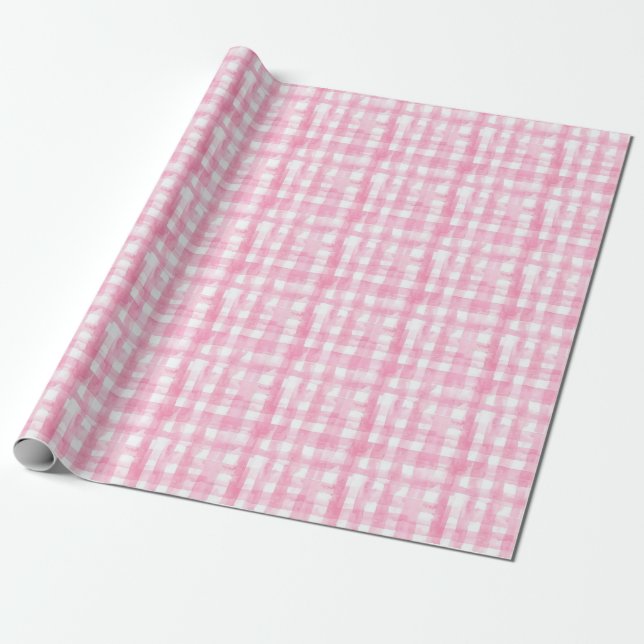 Watercolor Pink Plaid Wrapping Paper (Unrolled)
