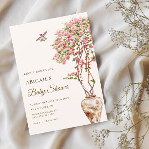 Watercolor pink plants baby shower invitation