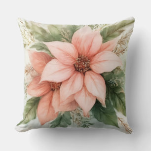 Watercolor Pink Poinsettia Christmas Cushion