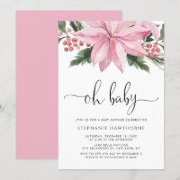 Watercolor Pink Poinsettia Winter Baby Shower
