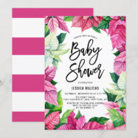 Watercolor Pink Poinsettias Floral Baby Shower