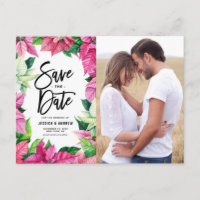Watercolor Pink Poinsettias Photo Save the Date