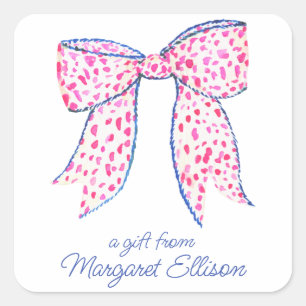 Watercolor Pink Polka Dot Bow Gift Stickers