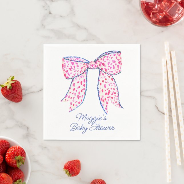 Watercolor Pink Polka Dot Bow  Napkin (Insitu)