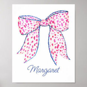 Watercolor Pink Polka Dot Bow Poster