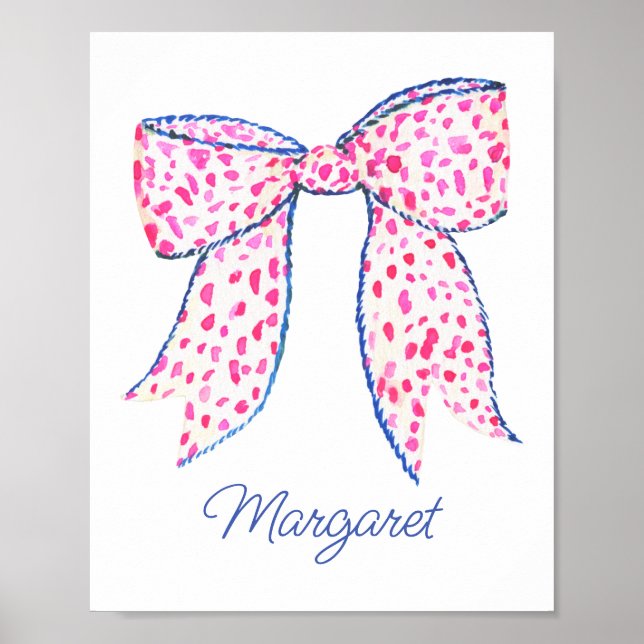 Watercolor Pink Polka Dot Bow Poster (Front)