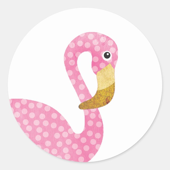 Watercolor Pink Polka Dot Flamingo Classic Round Sticker (Front)