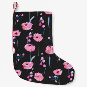 Watercolor pink poppies and floral branches seamle small christmas stocking