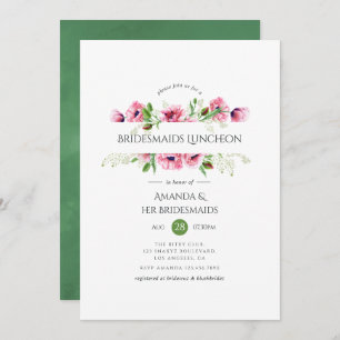 Watercolor Pink Poppies Bridesmaids Luncheon Invitation