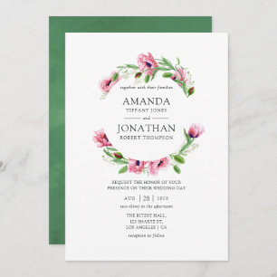 Watercolor Pink Poppies Wedding Invitation