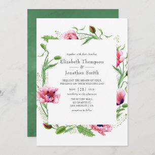 Watercolor Pink Poppies Wedding Invitation
