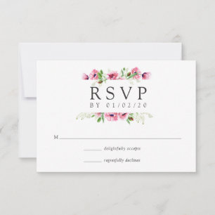Watercolor Pink Poppies Wedding RSVP Card